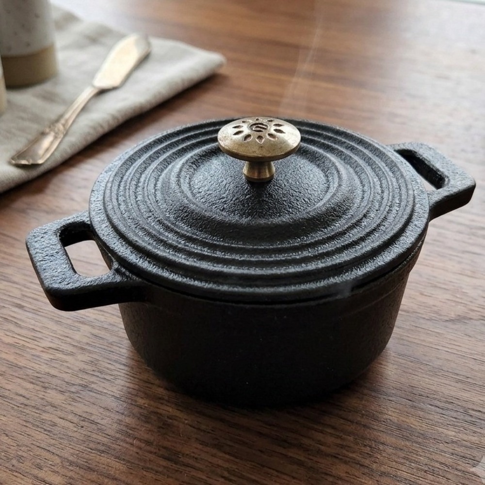 Epicure Mini Cast Iron Cocotte with Lid Round Individual Dutch Oven Black 3.5in